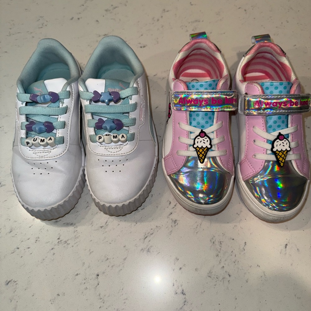 Puma Kids Sneakers - White, Pink, and Silver